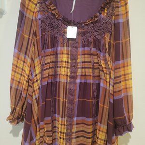 Free People - Women's XS Plaid Lace Detail Dress New w/Tag